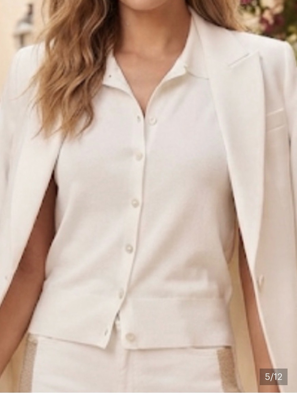 Minnie Rose Cream Button-Front Polo Knit Top - Picture 4 of 9